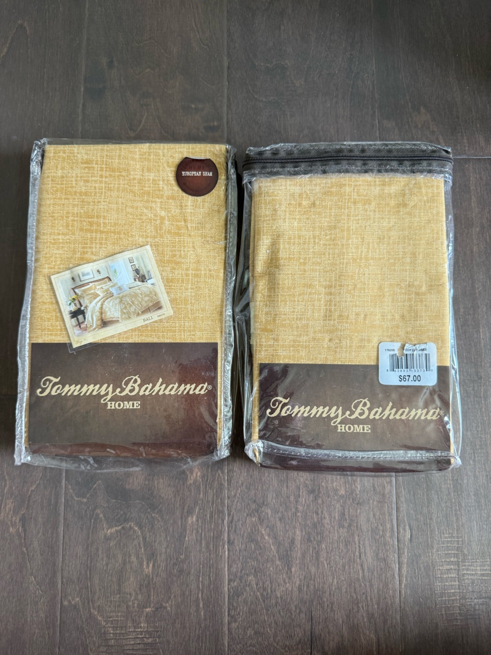 Tommy Bahama Bali Gold Decorative Euro Pillow Shams (2) - Solid Gold Tones